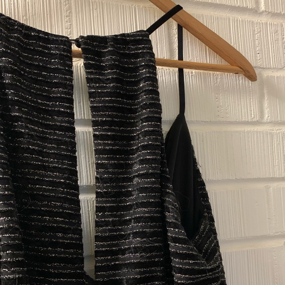 Velvet Mini Dress by LUSH Black with Silver Tinsel Metallic Sparkle Stripe M - Picture 4 of 7